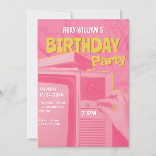 Roze gele retro verjaardag kaart (Voorkant)