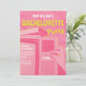 Roze gele retro vrijgezellenfeest kaart (Staand voorkant)