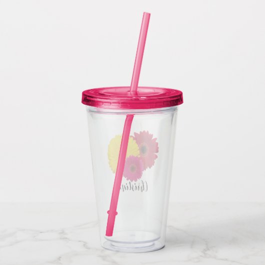 Roze gele rode Gerbera Daisy | Gepersonaliseerd Acryl Drinkbeker (Achterkant)