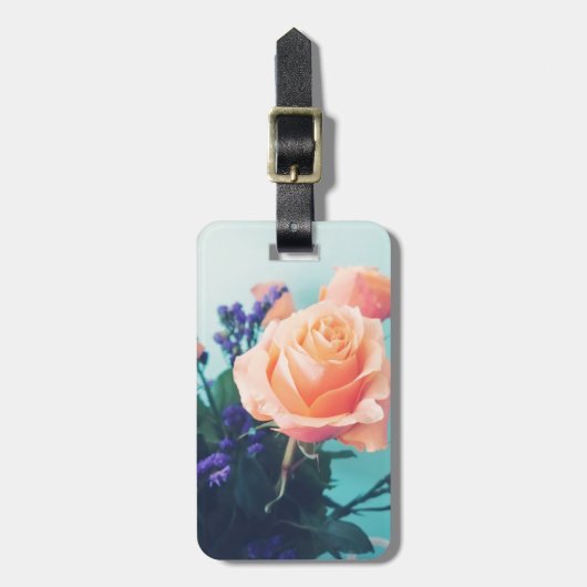 roze gele roos met mint achtergrond bagagelabel (Voorkant verticaal)
