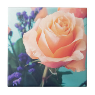 roze gele roos met mint achtergrond tegeltje