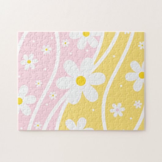 Roze gele roovy Retro Sunshine 60 s Daisy Floral Legpuzzel (Horizontaal)