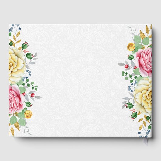 Roze & Gele Rose Bloemen Boeket Gastenboek (Achterkant)