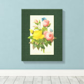 Roze gele roze botanische kunstschilderdoek canvas afdruk (Insitu (Houten vloer))