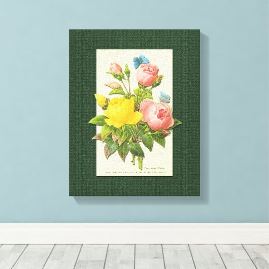 Roze gele roze botanische kunstschilderdoek canvas afdruk (Insitu (Houten vloer))