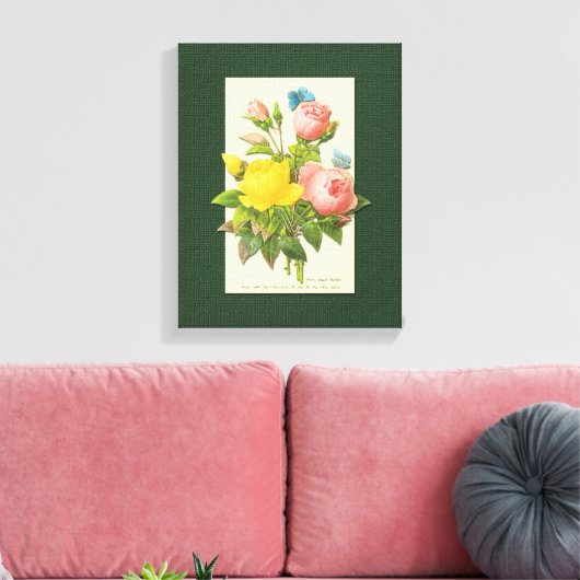 Roze gele roze botanische kunstschilderdoek canvas afdruk (Insitu (Woonkamer))