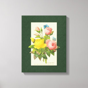 Roze gele roze botanische kunstschilderdoek canvas afdruk