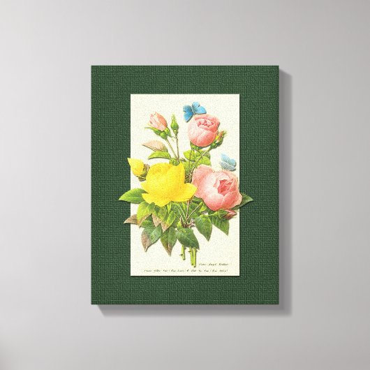 Roze gele roze botanische kunstschilderdoek canvas afdruk (Voorkant)
