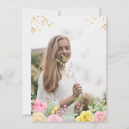 Roze gele rozen bloemengoud script zoet 16 kaart (Achterkant)