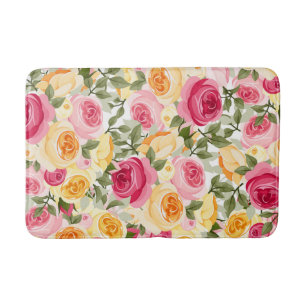 Roze & Gele Rozen Boerderijhuis Shabby Chic Bloemm Badmat