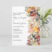 Roze gele rozen lelies orchideeën bloemenbruiloft kaart (Staand voorkant)