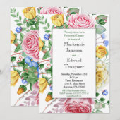 Roze gele rozen repetitie binnenste uitnodiging (Voorkant / Achterkant)