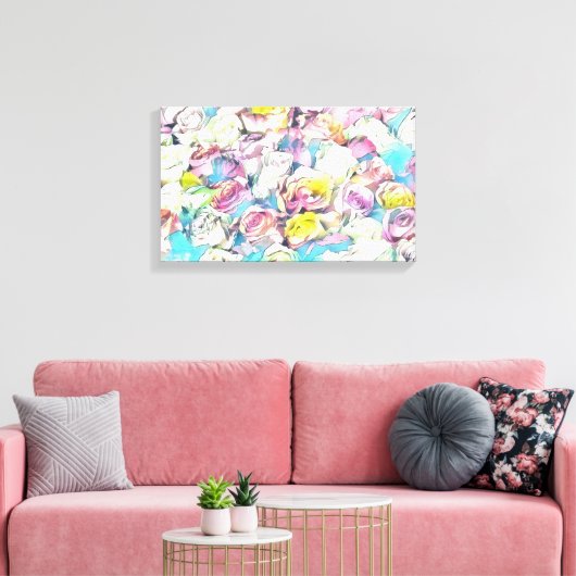 Roze gele rozen schilderend Ruitend Canvas Afdrukk (Insitu (Woonkamer))