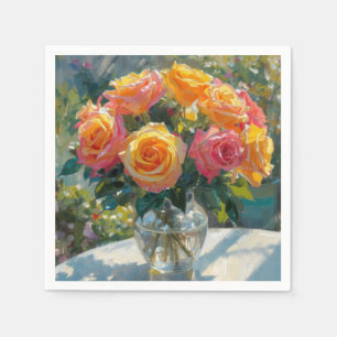 Roze Gele Rozen Vaas Servet