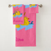 Roze gele Rubber Ducky Animals Girl Baby shower Bad Handdoek (Insitu)