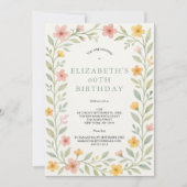 Roze Gele Sage Groene Bloemen Waterverf 60th Kaart (Voorkant)