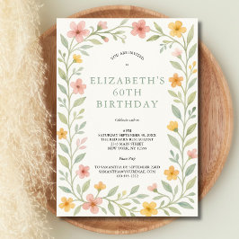 Roze Gele Sage Groene Bloemen Waterverf 60th Kaart