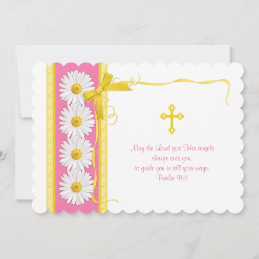 Roze gele Shasta Daisy Communion Kaart (Achterkant)