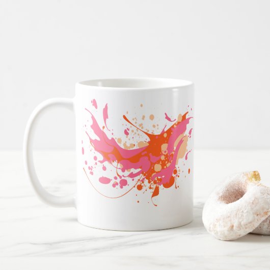 Roze Gele Splash Artistiek Koffiemok (Met donut)