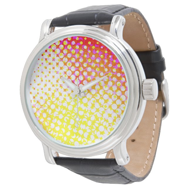 Roze gele stip ontwerp horloge (Gekanteld)