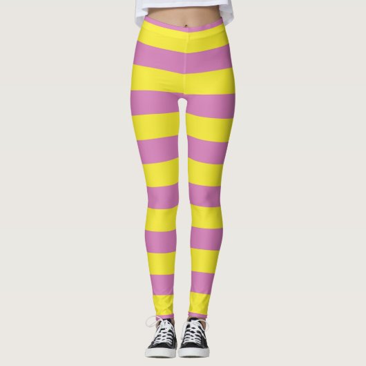 Roze Gele Strepen Leggings (Voorkant)