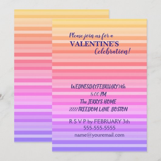 Roze Gele Strepen Valentijn Invitation Kaart (Voorkant / Achterkant)