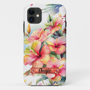 Roze-gele tropische bloemen iPhone / iPad hoesje