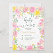 Roze gele tuin bloem watercolor baby shower kaart (Voorkant)
