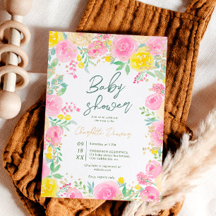 Roze gele tuin bloem watercolor baby shower kaart