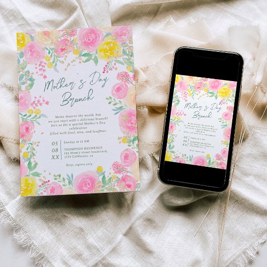 Roze gele tuin bloem waterverf Moederdag Kaart