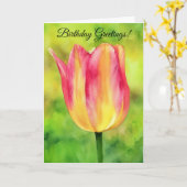  Roze Gele Tulp Bloem Art Verjaardag Kaart (Gele Bloem)