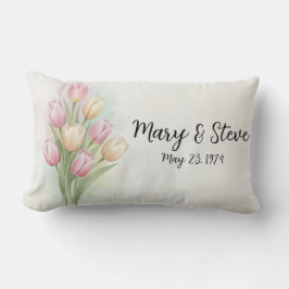 Roze & Gele Tulp Bloemboeket Jubileum Kussen