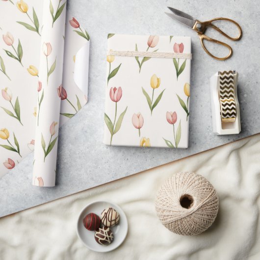 Roze Gele Tulp Bloemen Pasen Cadeaupapier (Crafts)