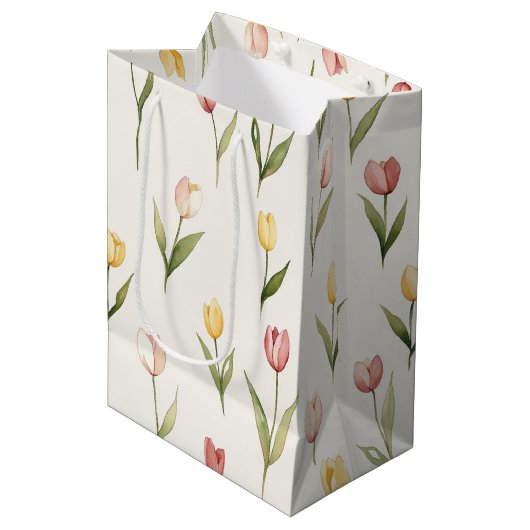 Roze Gele Tulp Bloemen Pasen Medium Cadeauzakje (Voorkant Gekanteld)