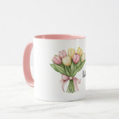 Roze Gele Tulp Bloemen Pasen Mok (Voorkant links)
