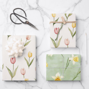 Roze Gele Tulpen Narcissen Bloemen Verjaardag Inpakpapier Vel