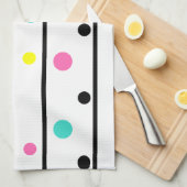 Roze Gele Turquoise Zwarte Polka Dots Theedoek (Quarter Fold)