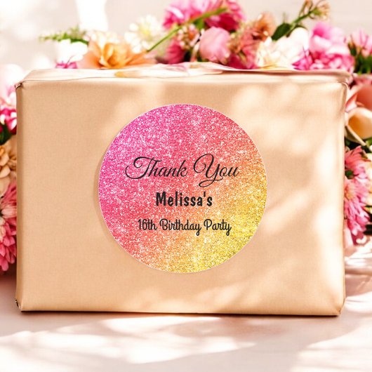 Roze Gele Verjaardag Dank u Sticker