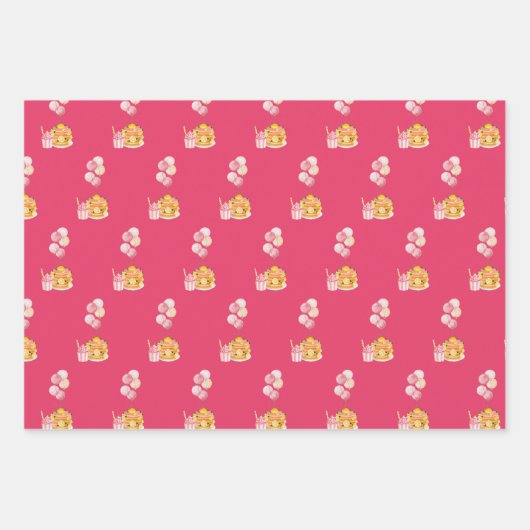 Roze Gele Verjaardag Zomer Cupcake Party Inpakpapier Vel (Voorkant 2)