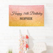 Roze Gele Verjaardagsfeest Glitter  Spandoek (Insitu)