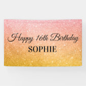 Roze Gele Verjaardagsfeest Glitter  Spandoek (Horizontaal)
