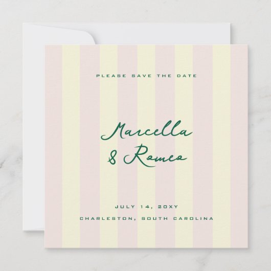 Roze Gele Verticale Strepen Modern Save the Date (Voorkant)