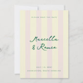 Roze Gele Verticale Strepen Modern Save the Date Kaart (Voorkant)