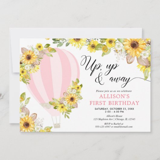 Roze gele warmteballon kaart (Voorkant)