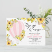 Roze gele warmteballon kaart (Staand voorkant)