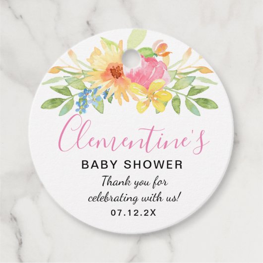 Roze Gele Waterverf Baby Shower Dankjewel Bedankjes Labels (Voorkant)