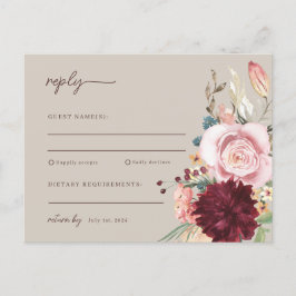 Roze & Gele Waterverf Bloemen Bruiloft RSVP Briefkaart