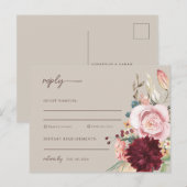 Roze & Gele Waterverf Bloemen Bruiloft RSVP Briefkaart (Voorkant / Achterkant)