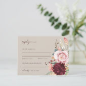 Roze & Gele Waterverf Bloemen Bruiloft RSVP Briefkaart (Staand voorkant)
