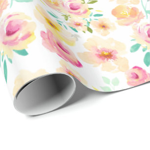  roze gele Waterverf bloemen Cadeaupapier